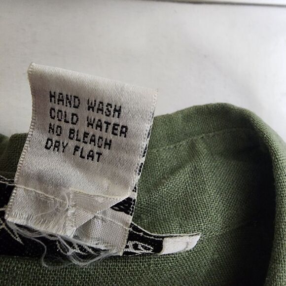 AKC Womens Top Large Green Linen Blend Embroidered Cocktails Tiki Button Pocket - Picture 10 of 10